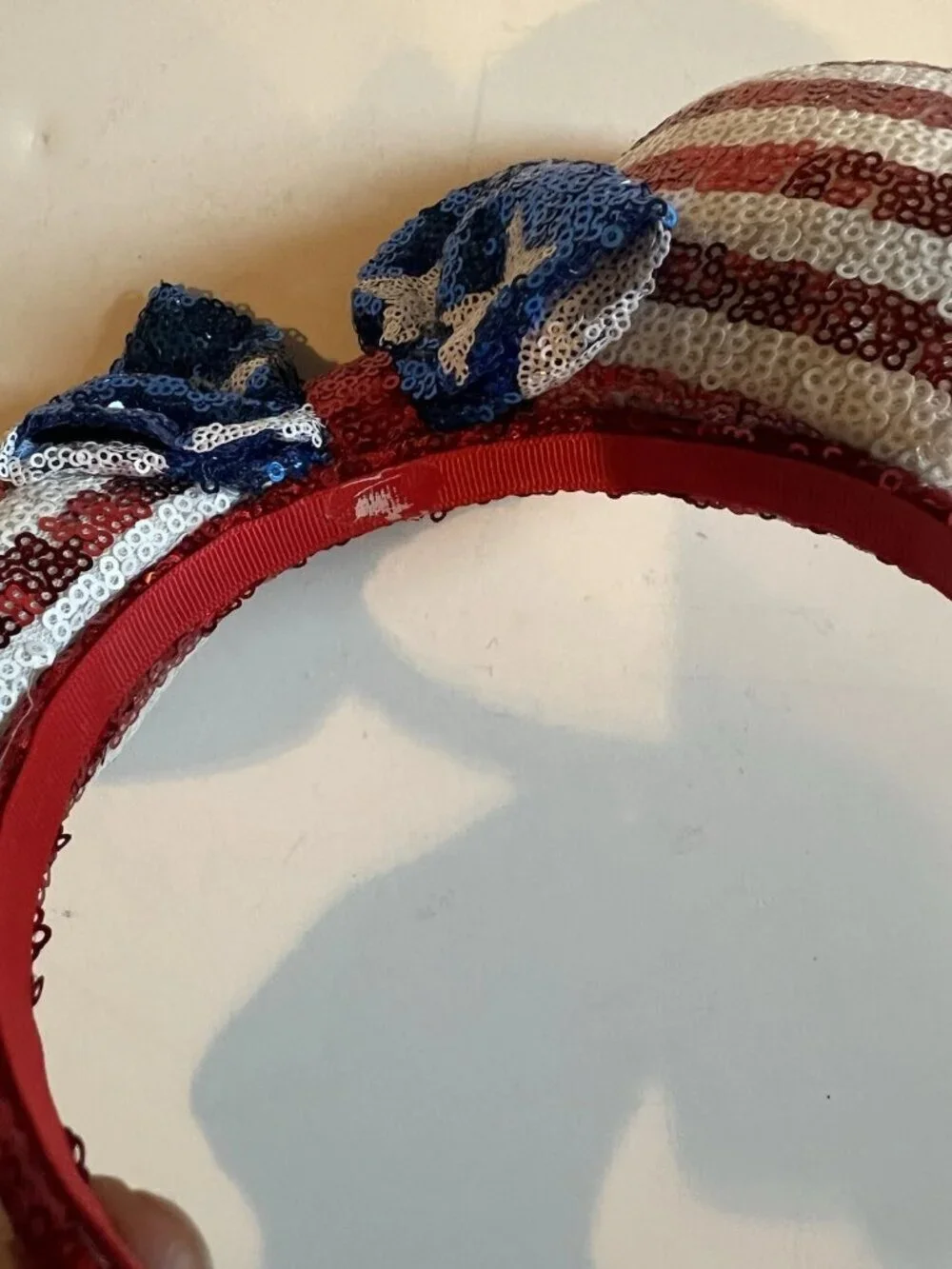 Disney Mickey or Minnie Mouse Americana Red White & Blue Sequin Ears Headband